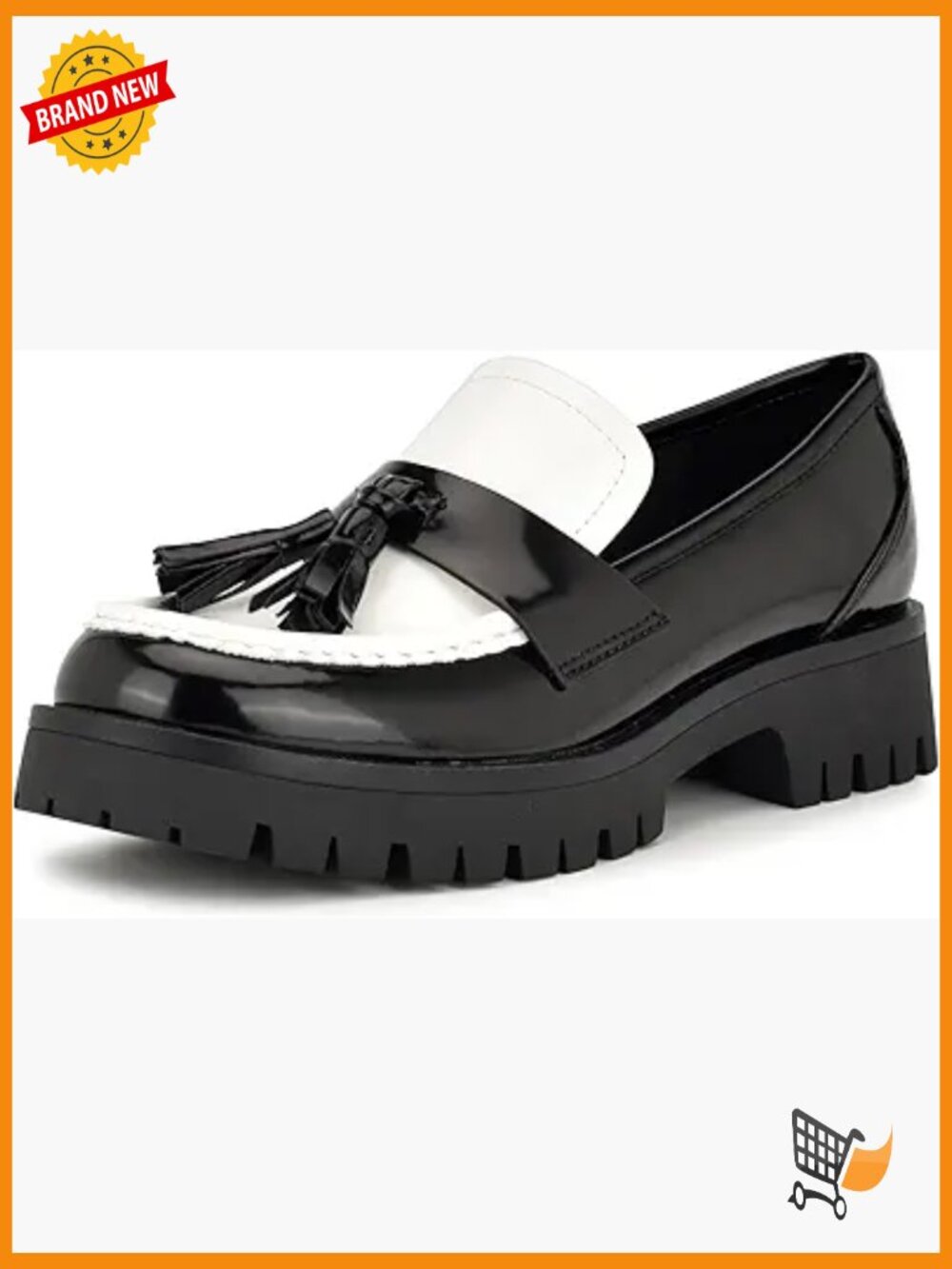 Classic tassel loafer with lug sole, round toe, slip-on, 1.5" flat heel